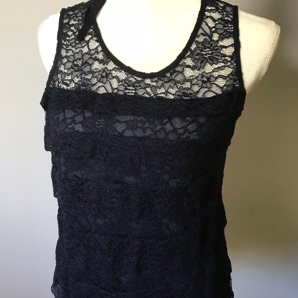Ann Taylor lined lace dressy tank navy blue small